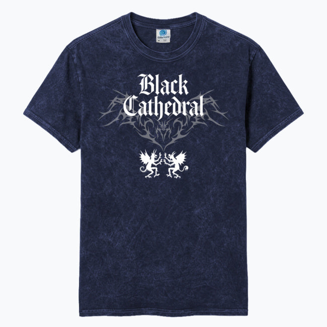 Gotisches Vintage-Washed-T-Shirt | Black Cathedral Devil Crest | Gothic Darkwear T-Shirt 100% Baumwolle
