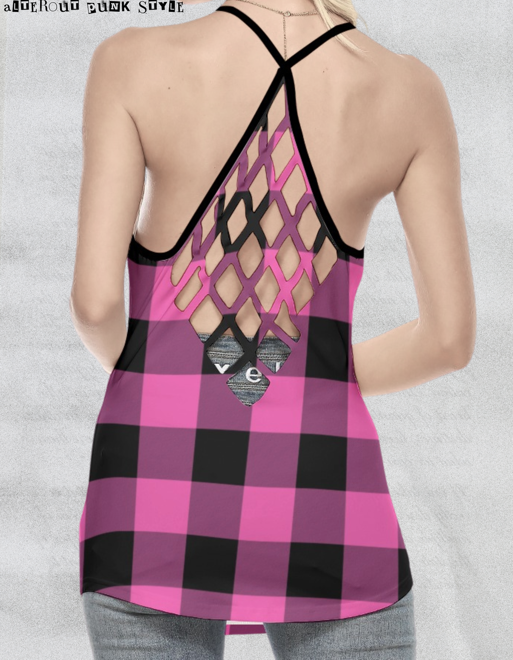 Punk-Tanktop mit pastellrosa Karomuster