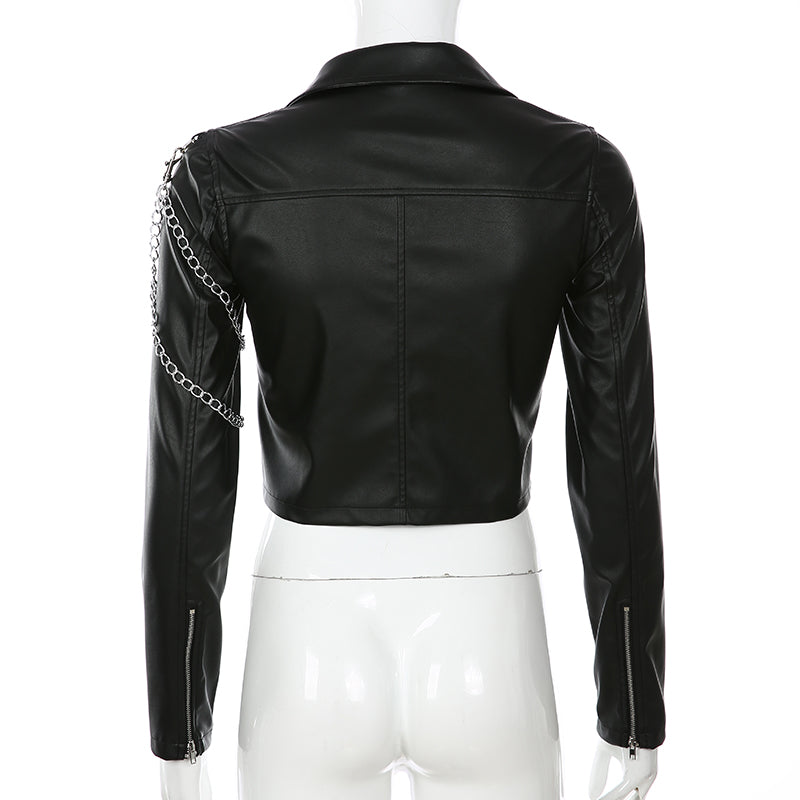 Heavy-Metal-Damenlederjacke kurz – Basic Metal Armor