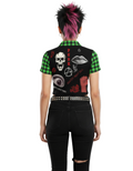 Damen Punk Zip Crop Top Abstract Chaotic Manifesto - Toxic Green