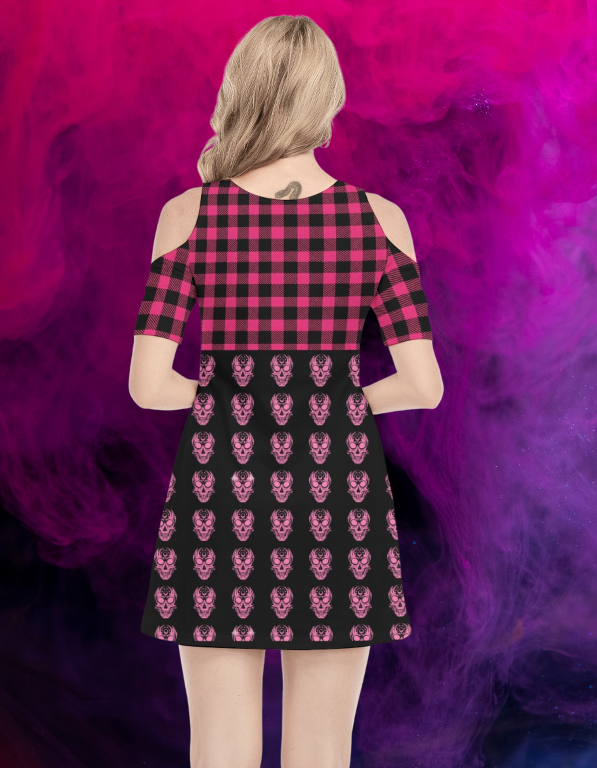 Baumwollkleid Pastel Goth Tartan & Skulls