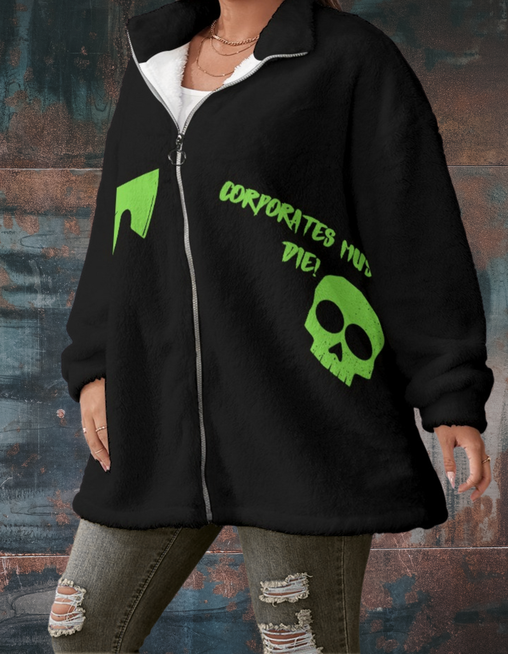Rebellisches Polar-Punk-Shirt „Corporates Must Die“ & „Punk Never Die“ – Oversize