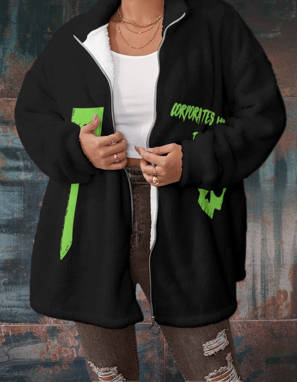 Rebellisches Polar-Punk-Shirt „Corporates Must Die“ & „Punk Never Die“ – Oversize