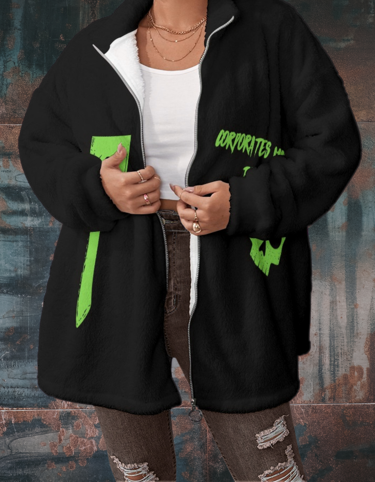 Rebellisches Polar-Punk-Shirt „Corporates Must Die“ & „Punk Never Die“ – Oversize