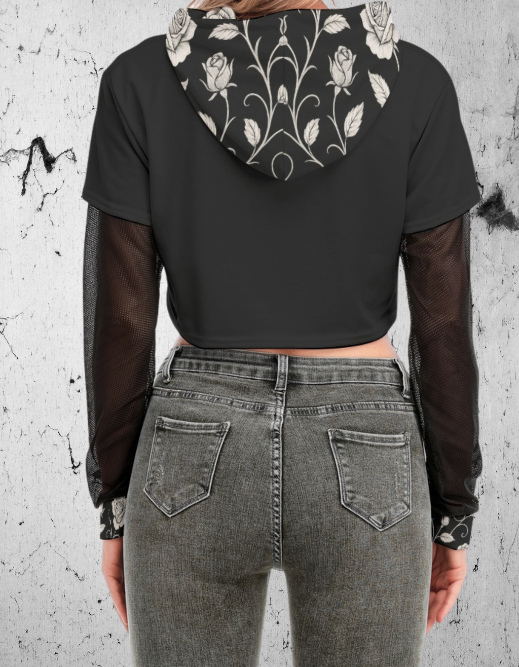 Gotisches Crop-Sweatshirt mit Netzärmeln Dark Garden