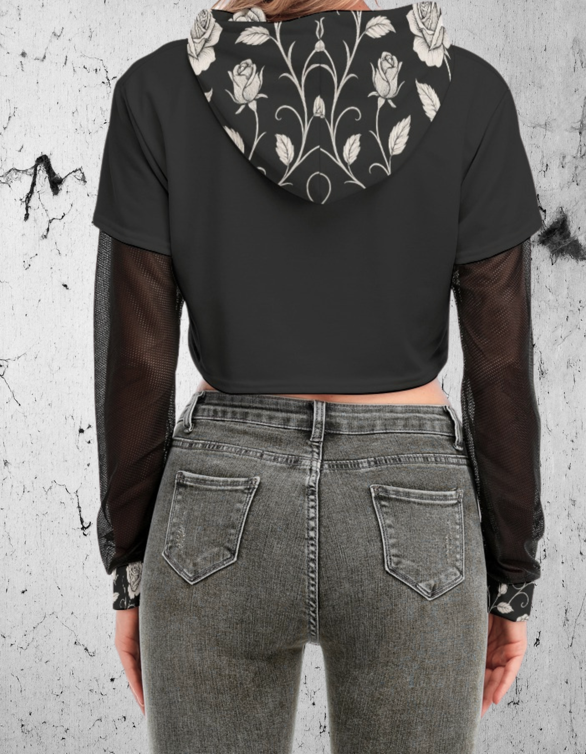 Gotisches Crop-Sweatshirt mit Netzärmeln Dark Garden