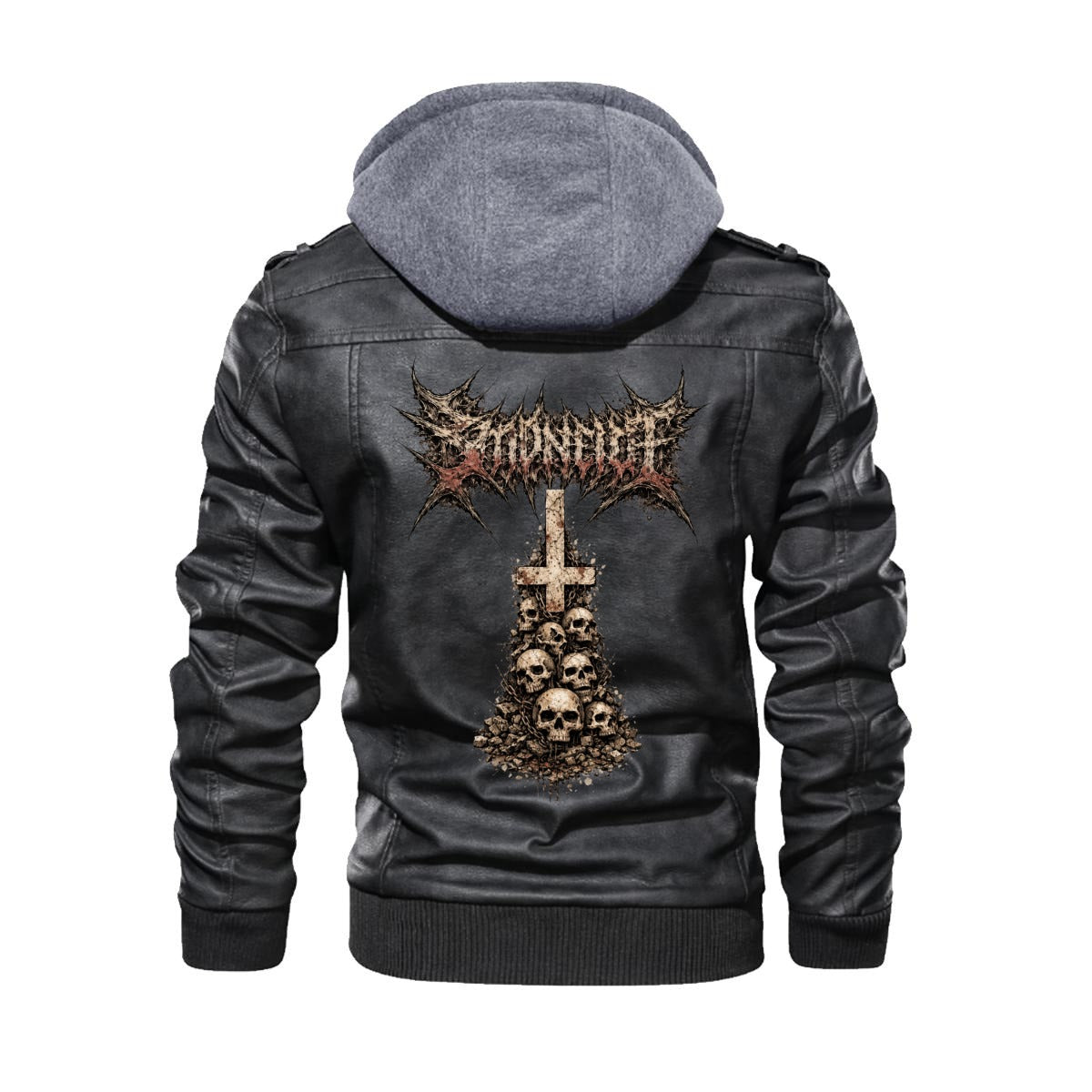 Death Metal Lederjacke mit Kapuze (PU) - A Decayed Barrow