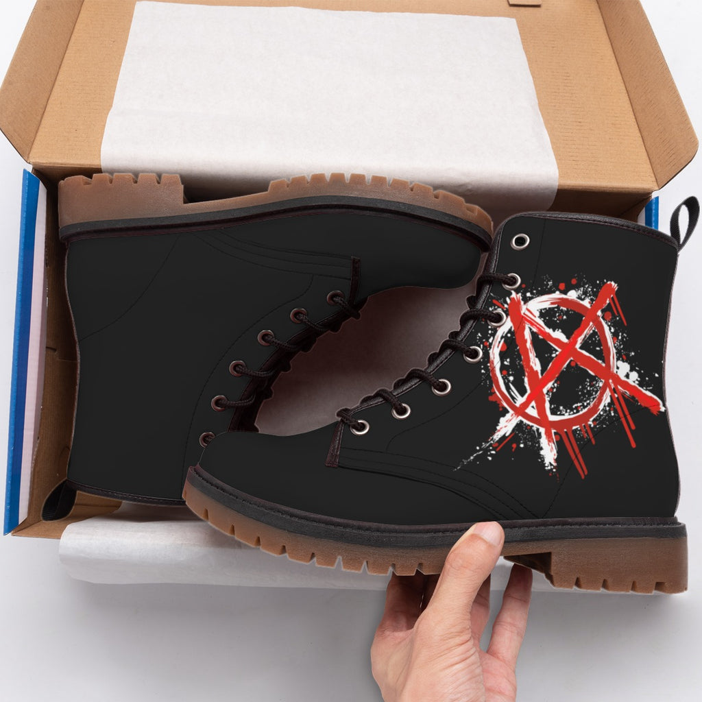 Anarchy Stomp Punk-Stiefel – Graffiti Rebel Design | Schwarze Combat Boots | Veganes Leder