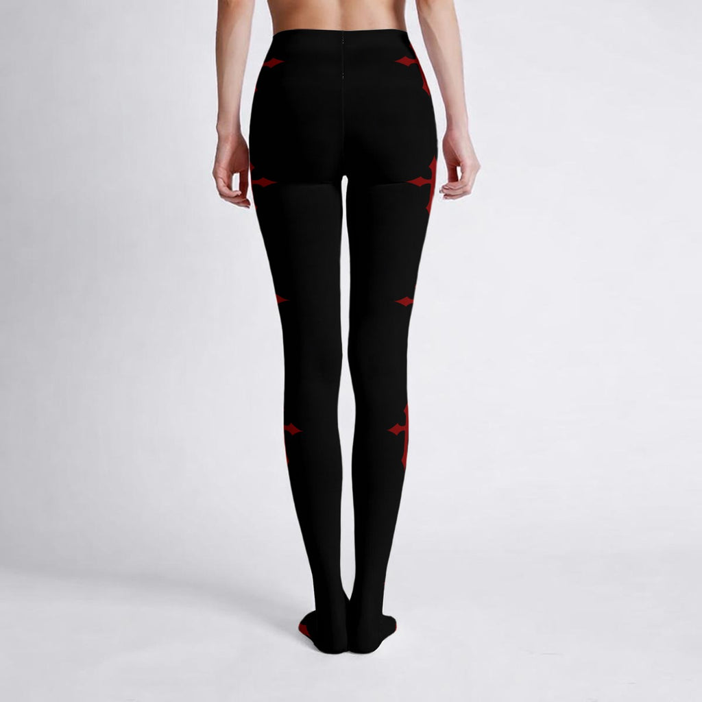 Gotische Damen-Nylonstrumpfhose - Dark Blood Crusader Cross