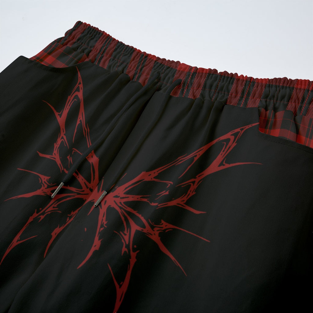 Punk-Grunge-Hose mit rotem Schottenmuster | Crimson Moth – 100 % Baumwolle 245 GSM