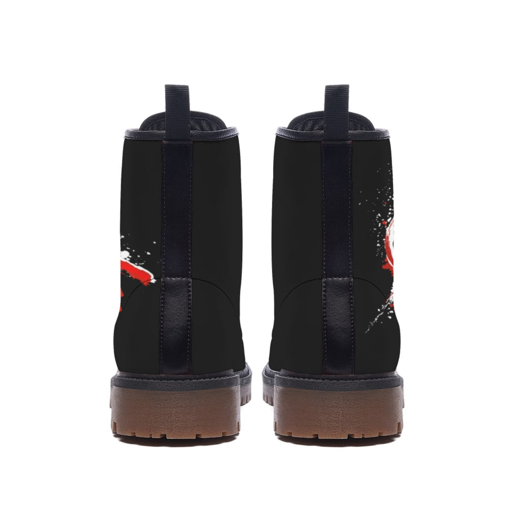 Anarchy Stomp Punk-Stiefel – Graffiti Rebel Design | Schwarze Combat Boots | Veganes Leder