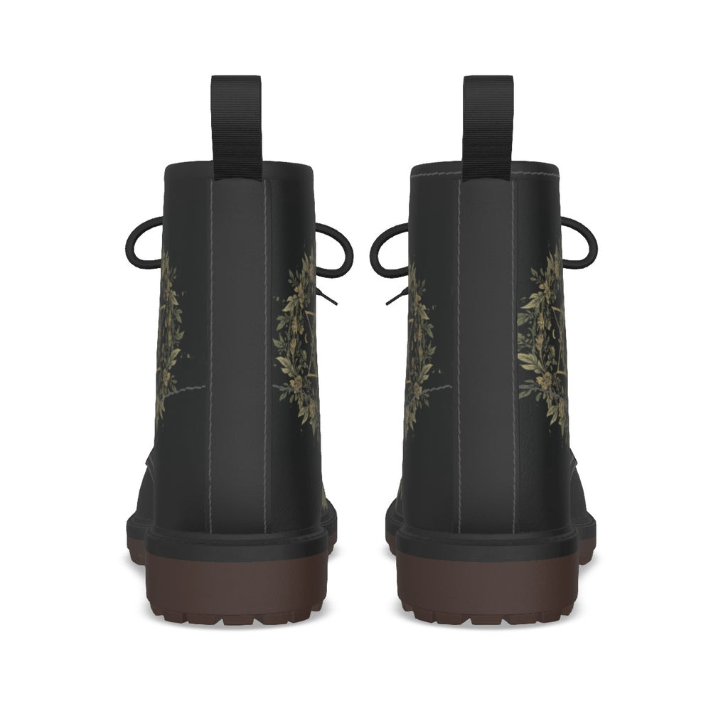 Gotische Stiefel Occult Botanical – wiccańskie Symbole und Flora | Premium-Kunstleder | Witchy Alt Fashion
