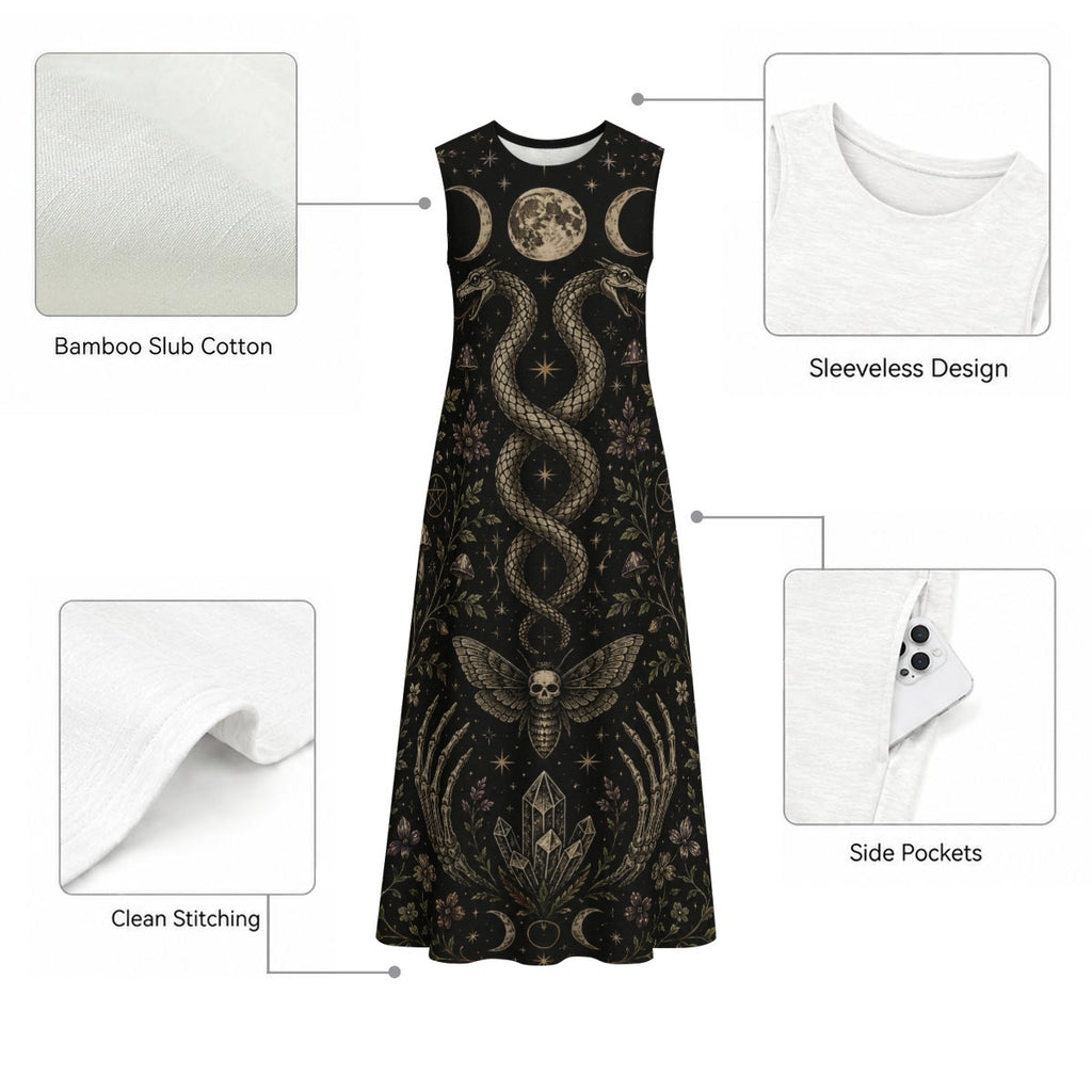 Wicca Maxi-Kleid mit Taschen – Witchcore Sommerkleid 100% Baumwolle | Whimsigoth |