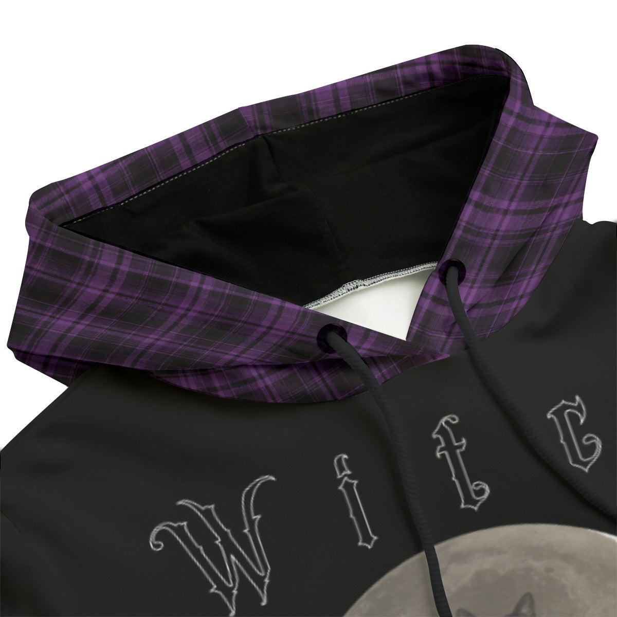 Gotisches Damen-Sweatshirt Witch Cat | Dunkler Witchcore-Pullover mit Katze | Baumwollmischgewebe-Kapuzenpullover