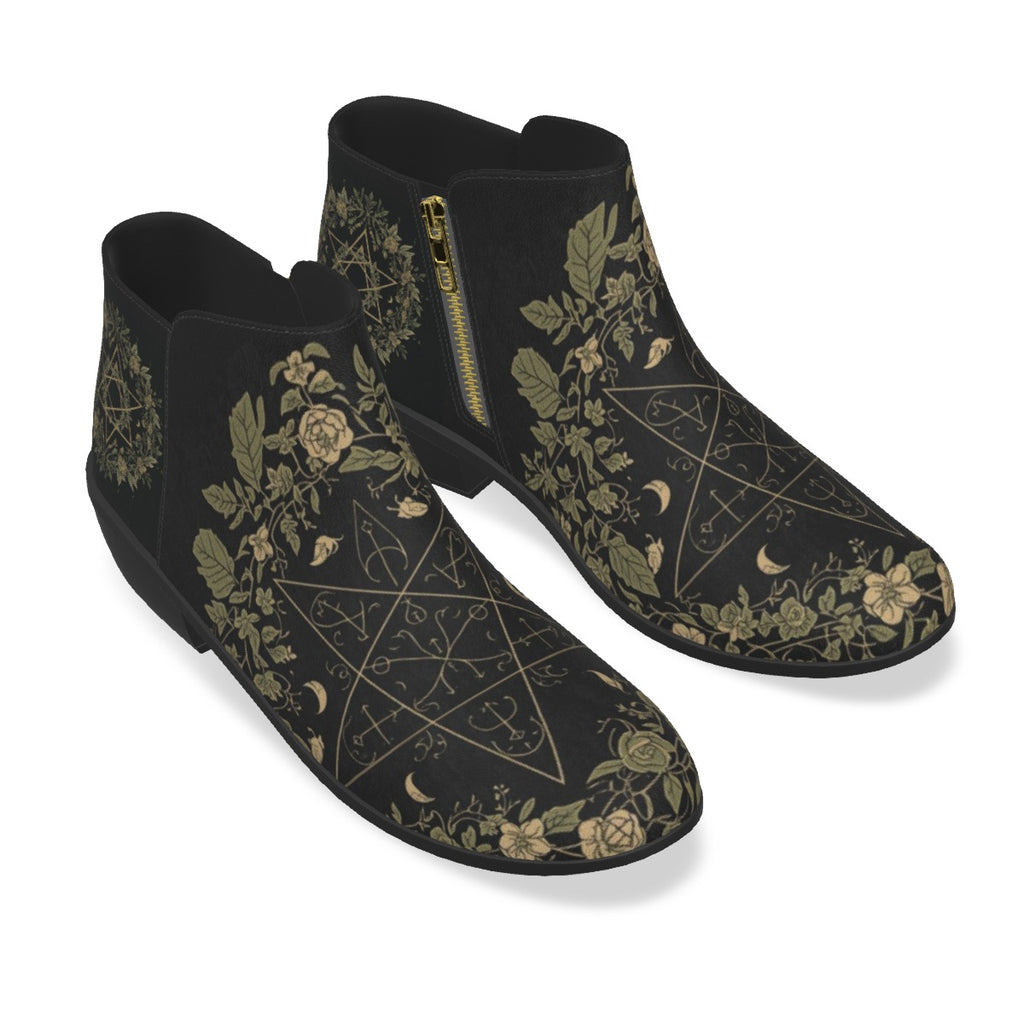 Wicca-Stiefeletten aus Öko-Wildleder Herbal Witch – Botanic Moon Magic | Alt Fashion Vegan Shoes