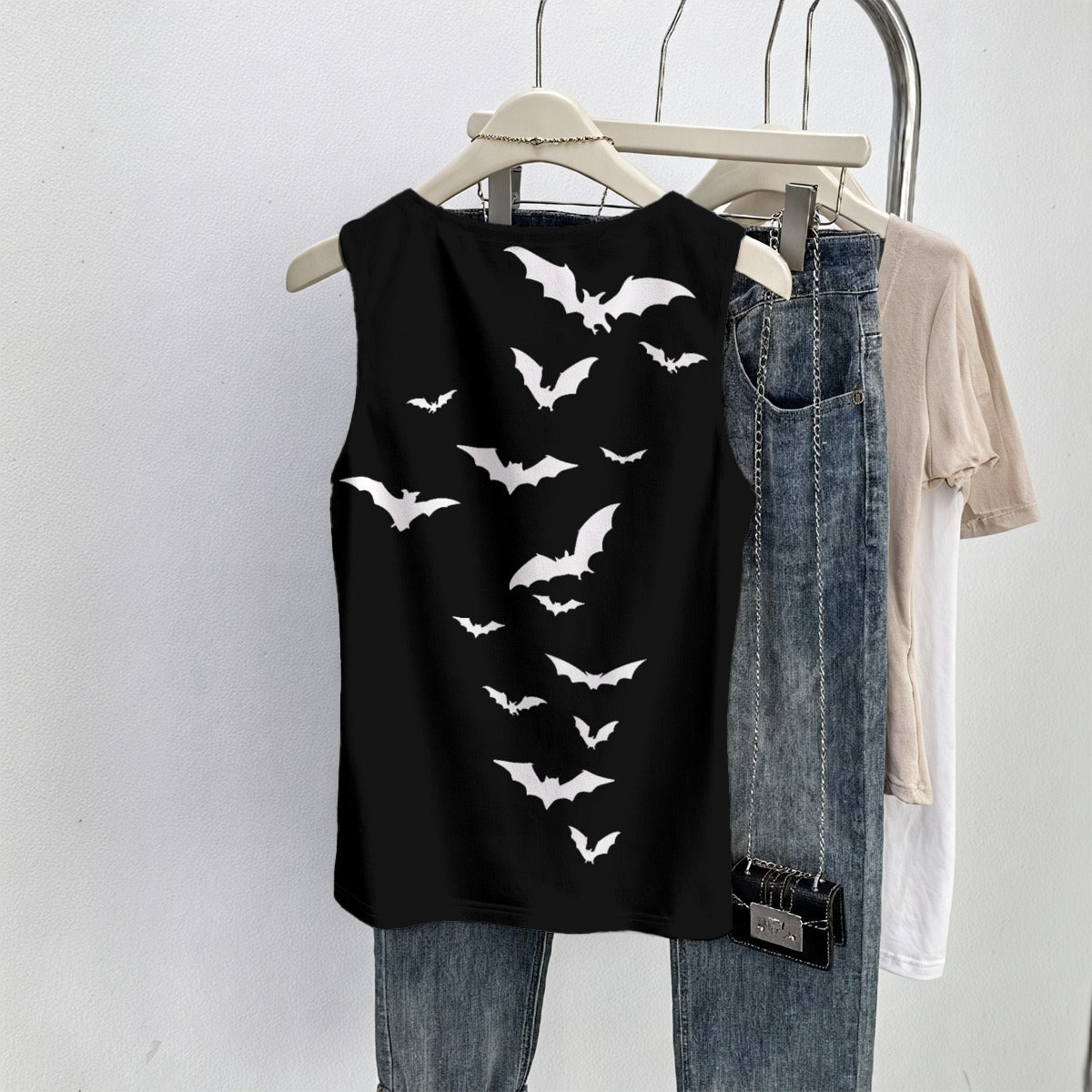 Gotisches Damen-Tanktop Moon Moth | Dark Romantic Goth Top mit Mond und Fledermäusen