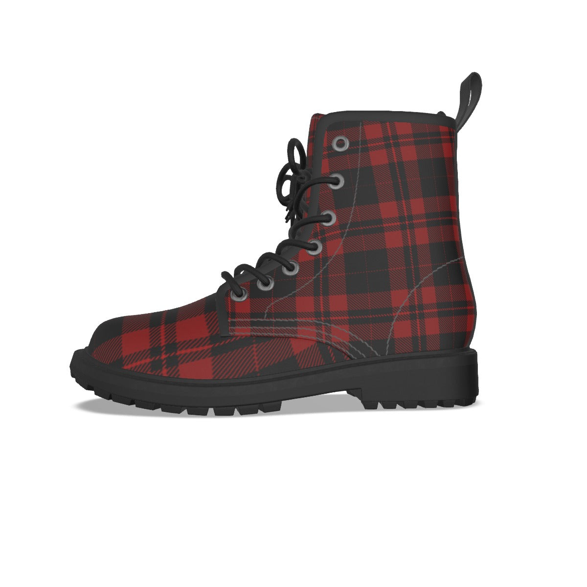 Damen-Punk-Stiefel mit rotem Schottenmuster | Red Rebel Tartan Boots