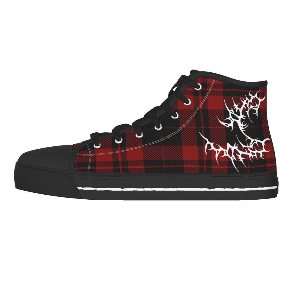 Herren Punk-Sneaker mit rotem Schottenmuster | Tartan Grunge High-Top