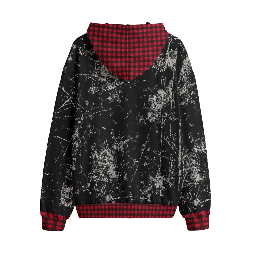Oversize-Hoodie Grunge Chaos | Red Tartan Distressed Hoodie