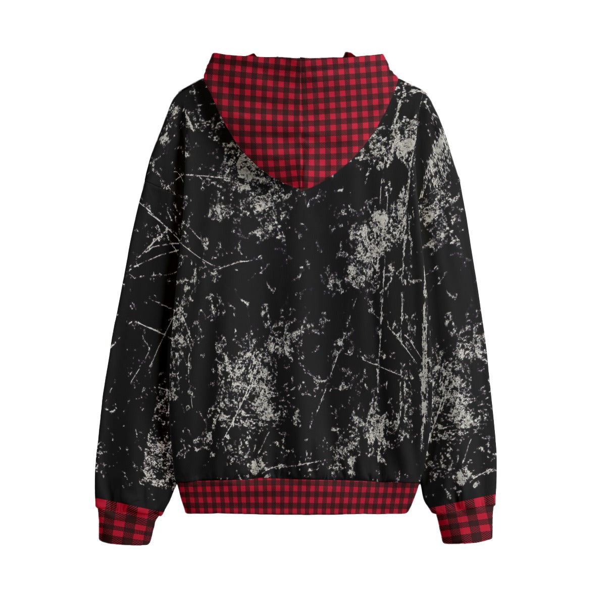 Oversize-Hoodie Grunge Chaos | Red Tartan Distressed Hoodie