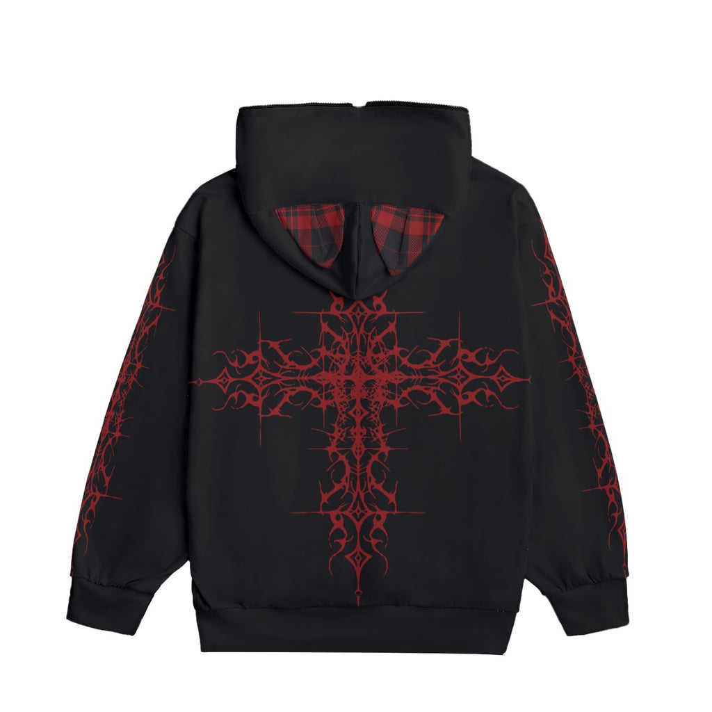 Japanischer Gothic-Harajuku-Hoodie mit Katzenohren | AKAI NEKO Full-Zip