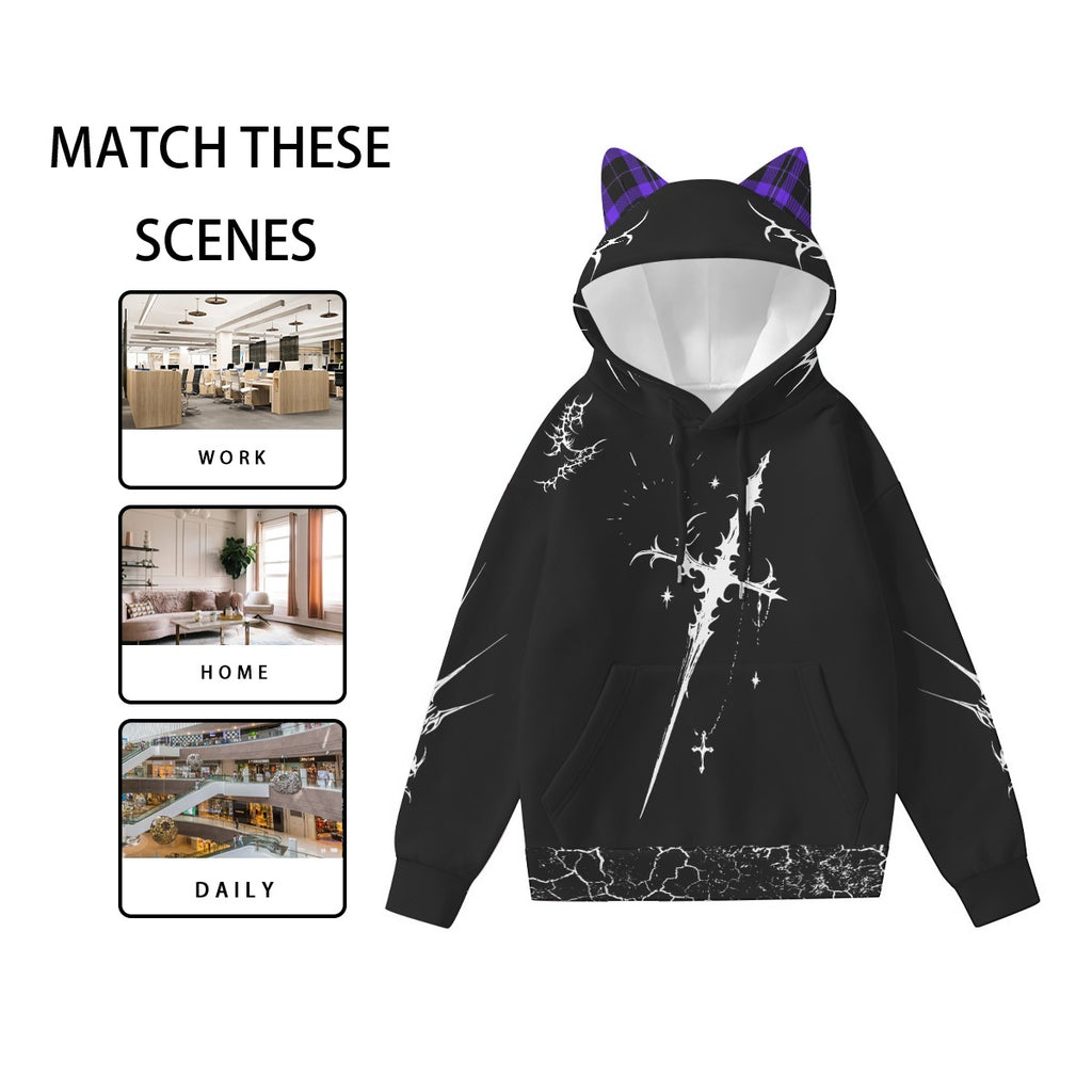 Gotischer Harajuku-Hoodie mit Ohren | Skelettrücken – 230 GSM