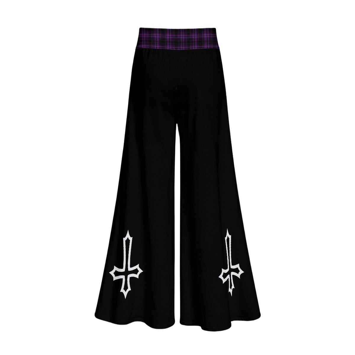 Gotische Damen-Hose mit weitem Bein | Witchcore Mond & Fledermäuse – Schwarze weite Alternativ-Hose