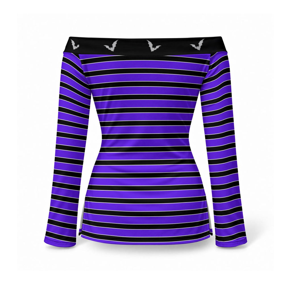 Damen Gothic Oberteil Schulterfrei mit Fledermäusen | Purple Sky Bat