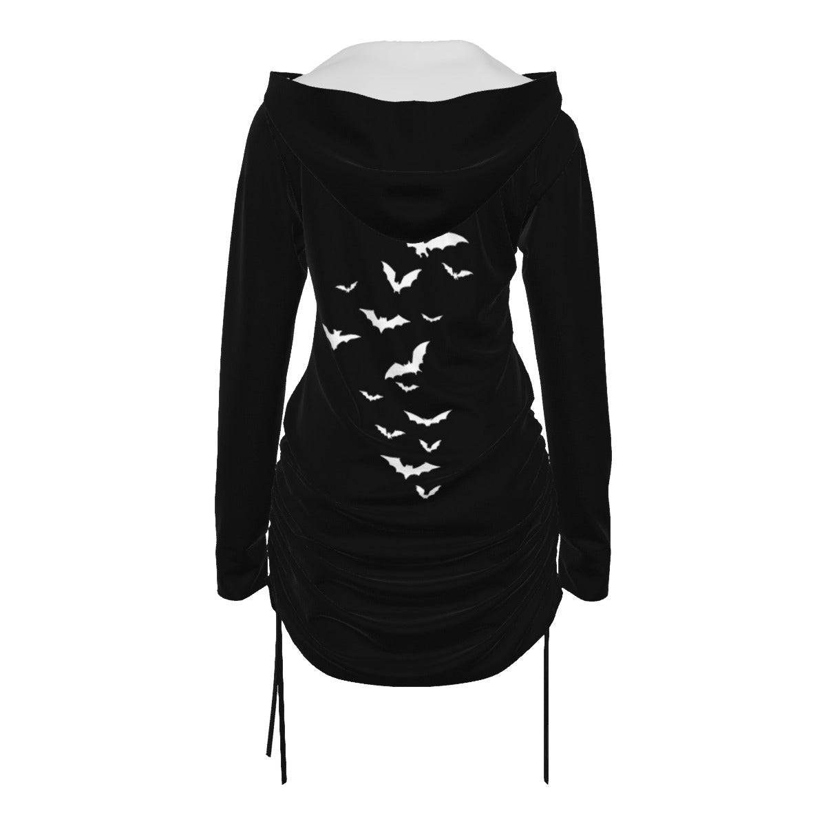 Gotisches Hoodie-Kleid Dark Love – Asymmetrisches Kleid mit Kapuze, freier Schulter und Aufdruck | Gothic | Darkwear | Alternative Fashion