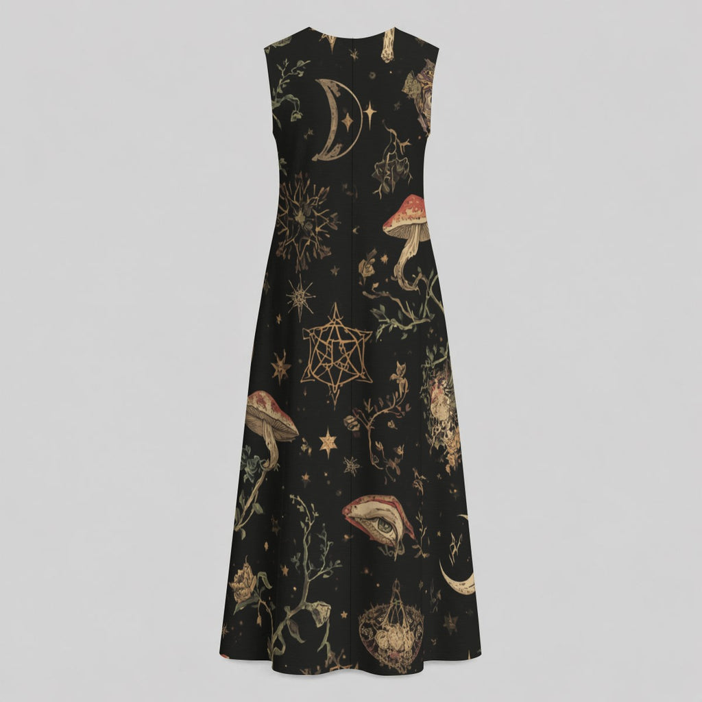 Whimsigoth Damen-Maxikleid | Moonlit Ritual Garden – Witchcore & Dark Cottage Baumwollkleid