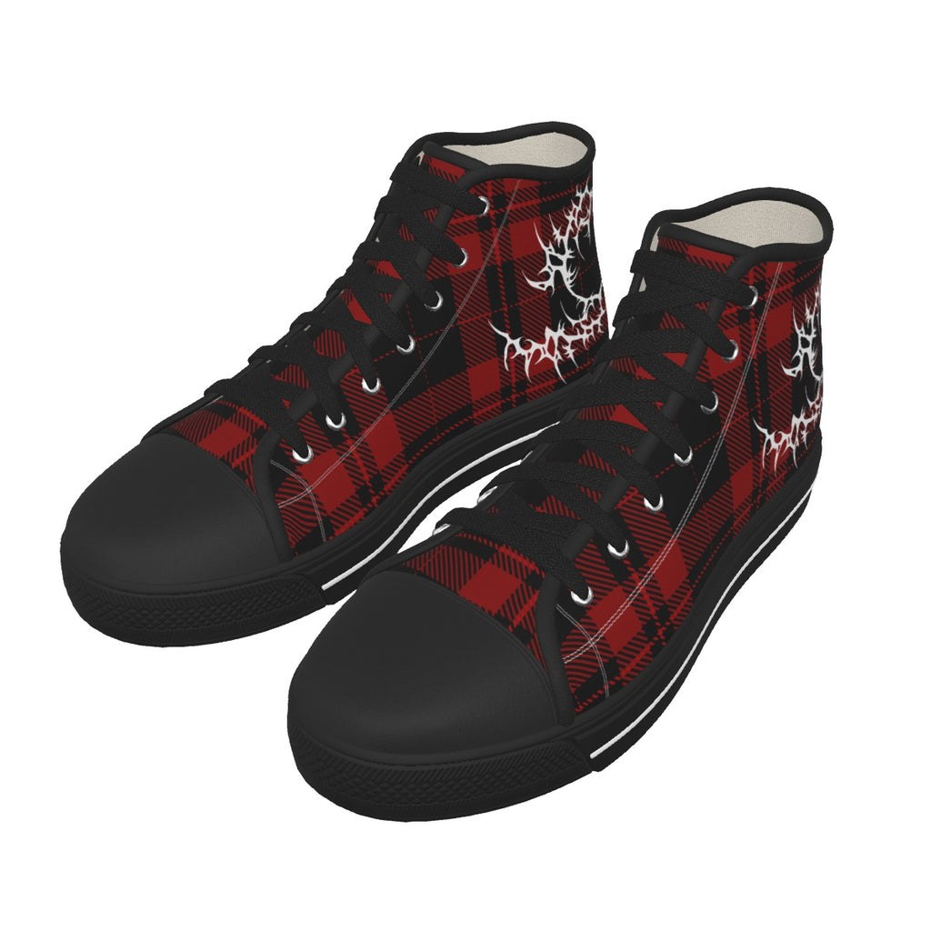 Herren Punk-Sneaker mit rotem Schottenmuster | Tartan Grunge High-Top