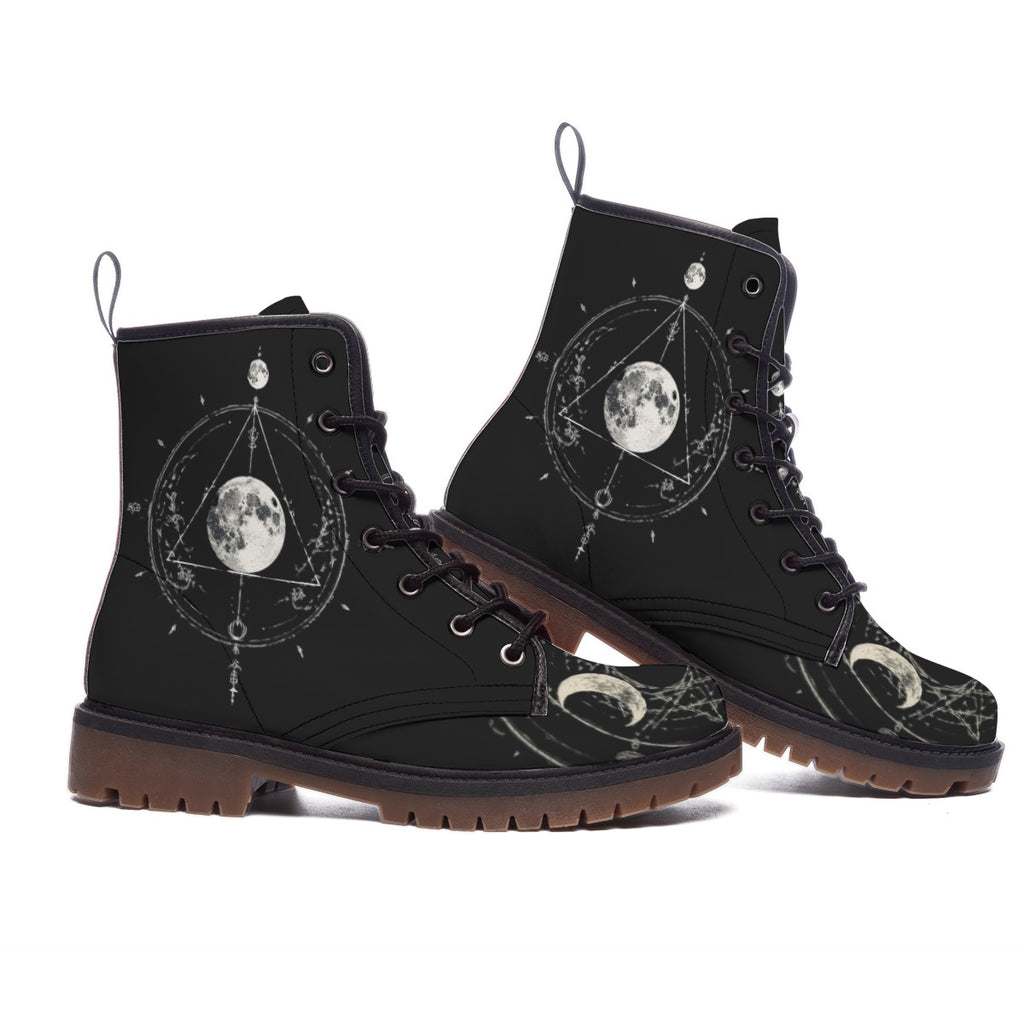 Astral Ritual Gothic-Stiefel – Celestial Occult Design | Schnürstiefeletten aus Kunstleder | Witchy Aesthetic