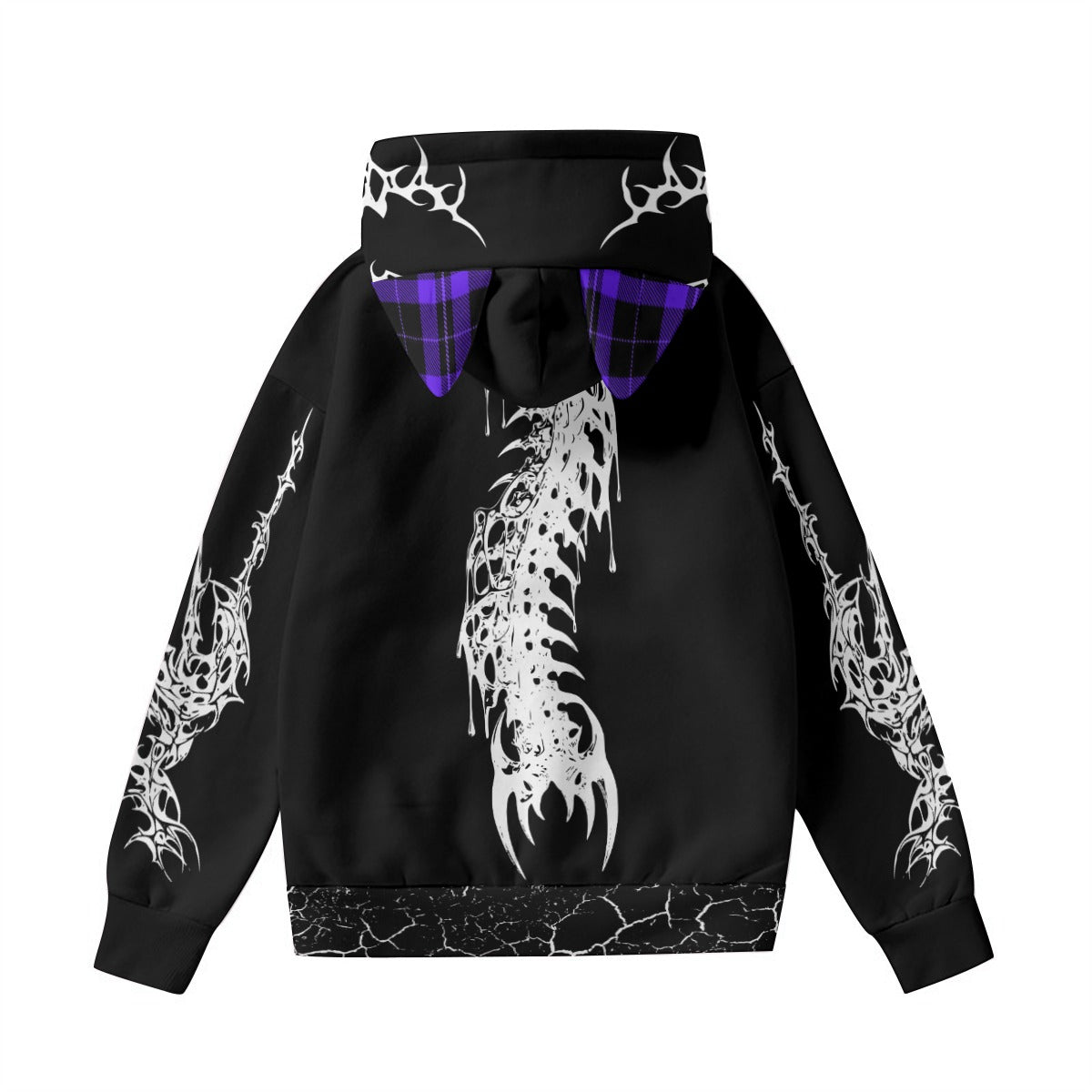 Gotischer Harajuku-Hoodie mit Ohren | Skelettrücken – 230 GSM