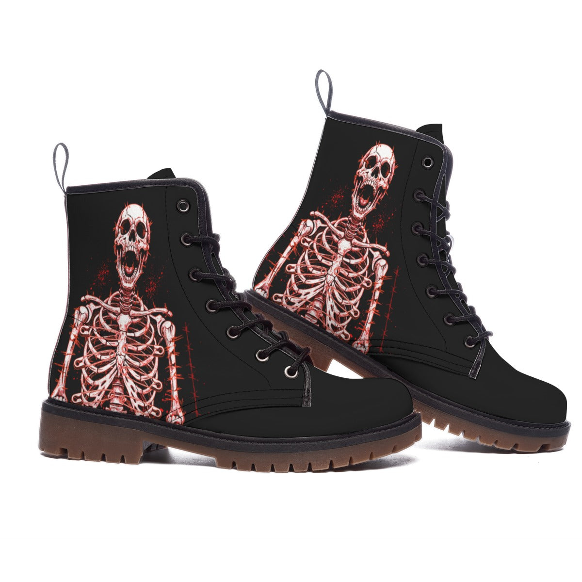 Punk-Damenstiefel Screaming Skeleton Combat | Horror-Punk-Ästhetik | Veganes Leder