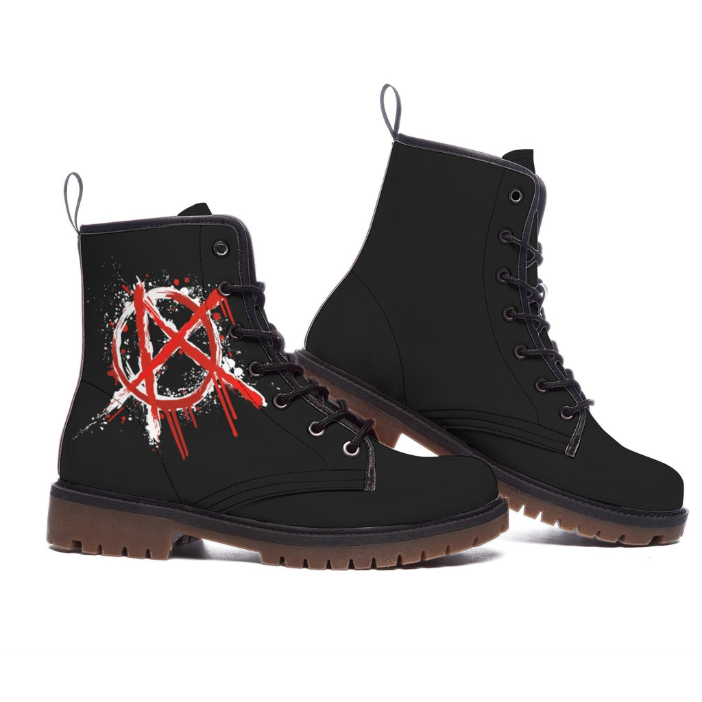 Anarchy Stomp Punk-Stiefel – Graffiti Rebel Design | Schwarze Combat Boots | Veganes Leder