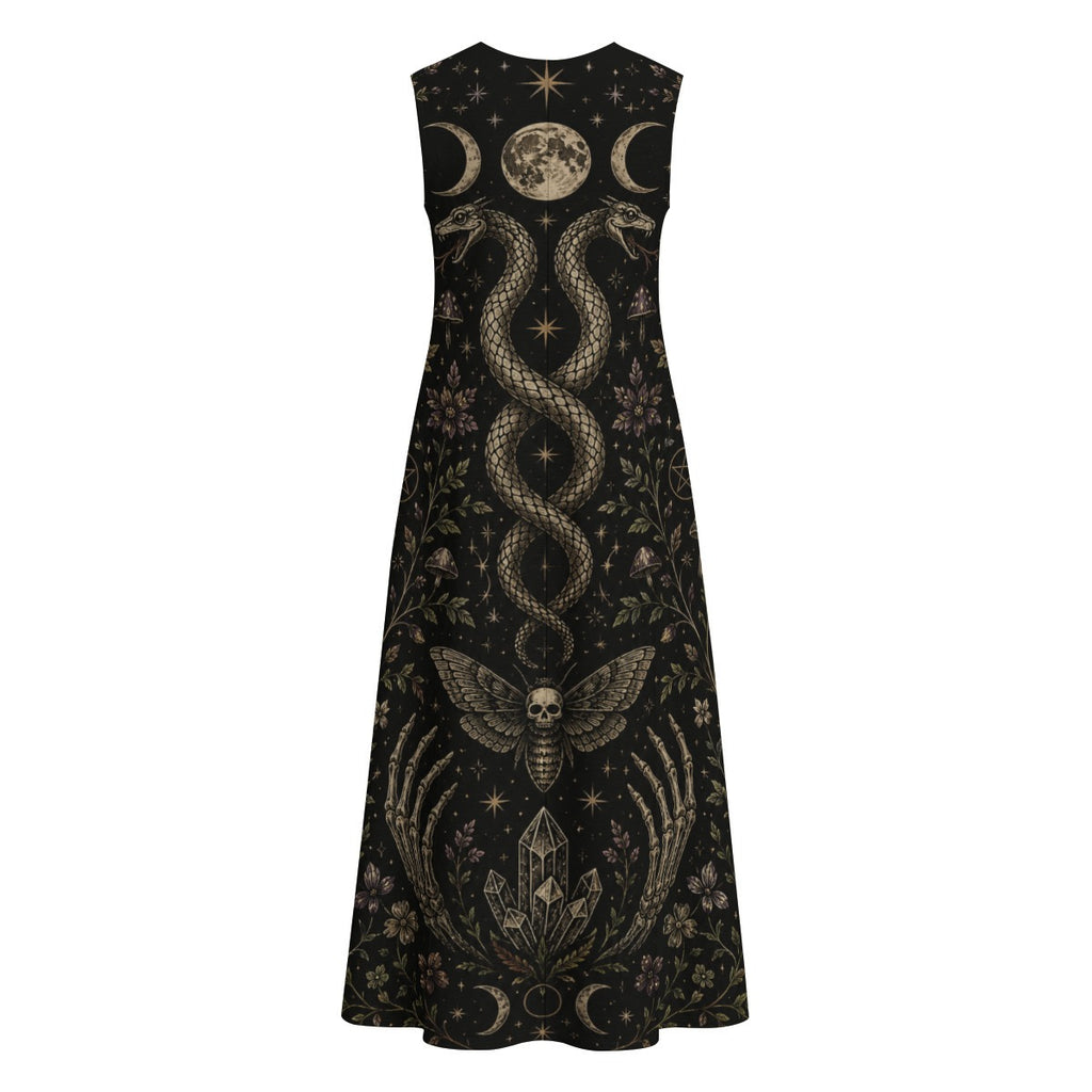 Wicca Maxi-Kleid mit Taschen – Witchcore Sommerkleid 100% Baumwolle | Whimsigoth |