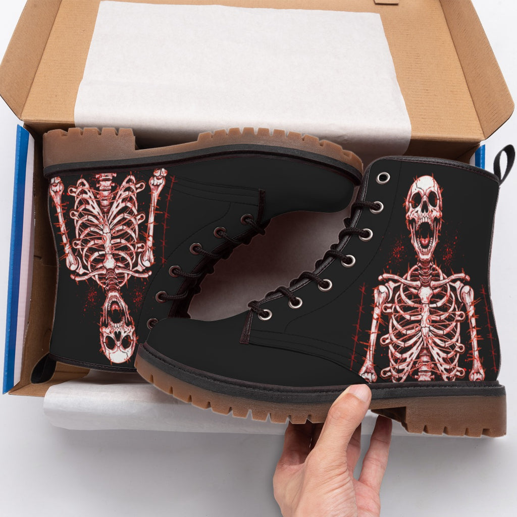 Punk-Damenstiefel Screaming Skeleton Combat | Horror-Punk-Ästhetik | Veganes Leder