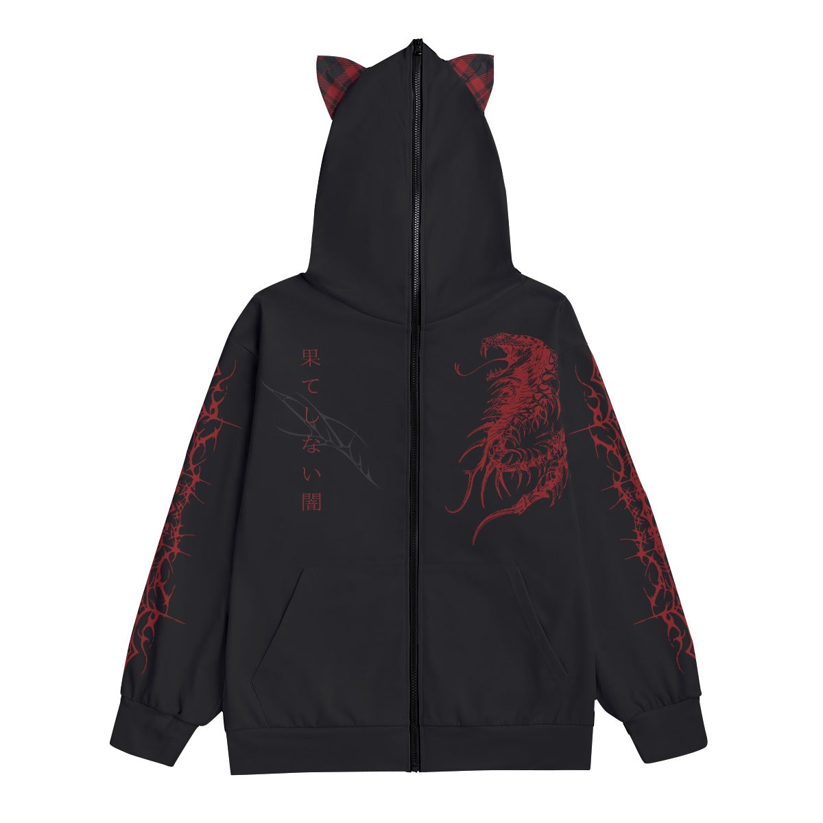 Japanischer Gothic-Harajuku-Hoodie mit Katzenohren | AKAI NEKO Full-Zip