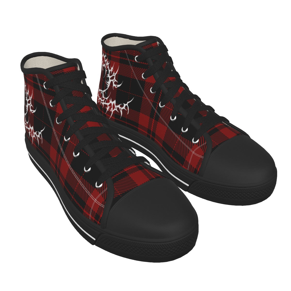 Herren Punk-Sneaker mit rotem Schottenmuster | Tartan Grunge High-Top