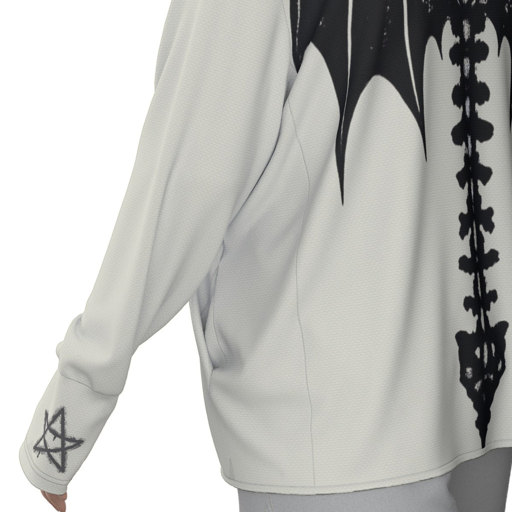 Gotischer UV50+ Unisex-Pullover Skeleton Wings – Leichter Grunge Y2K-Kapuzenpullover SPF50+