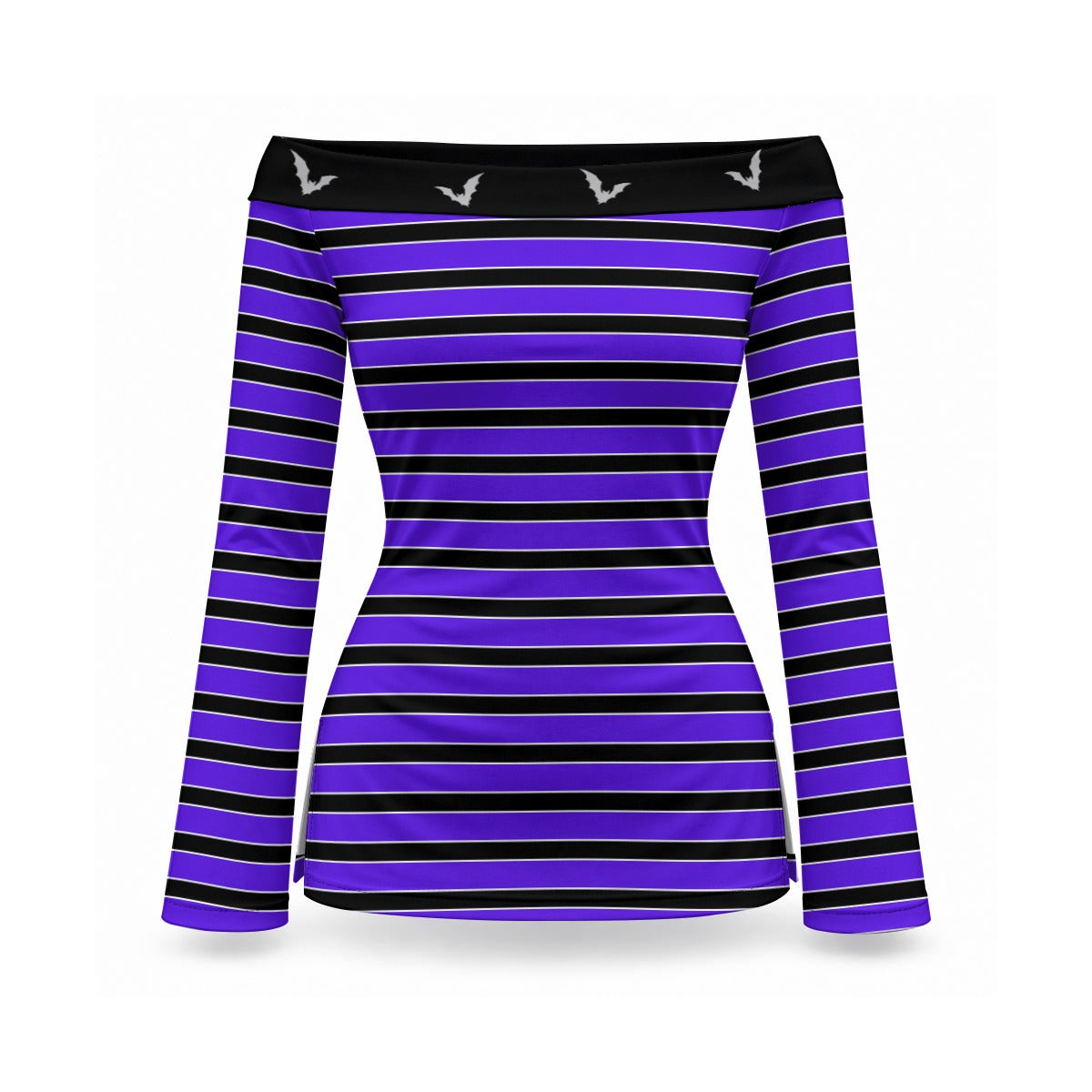 Damen Gothic Oberteil Schulterfrei mit Fledermäusen | Purple Sky Bat