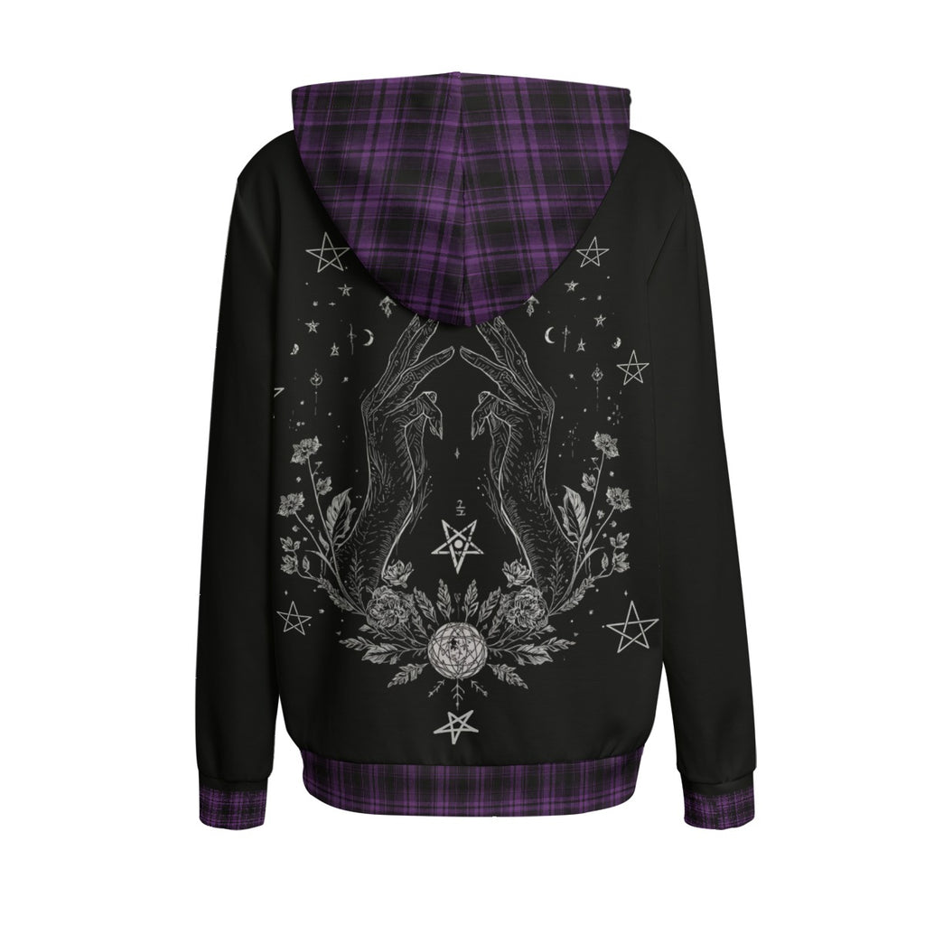 Gotisches Damen-Sweatshirt Witch Cat | Dunkler Witchcore-Pullover mit Katze | Baumwollmischgewebe-Kapuzenpullover