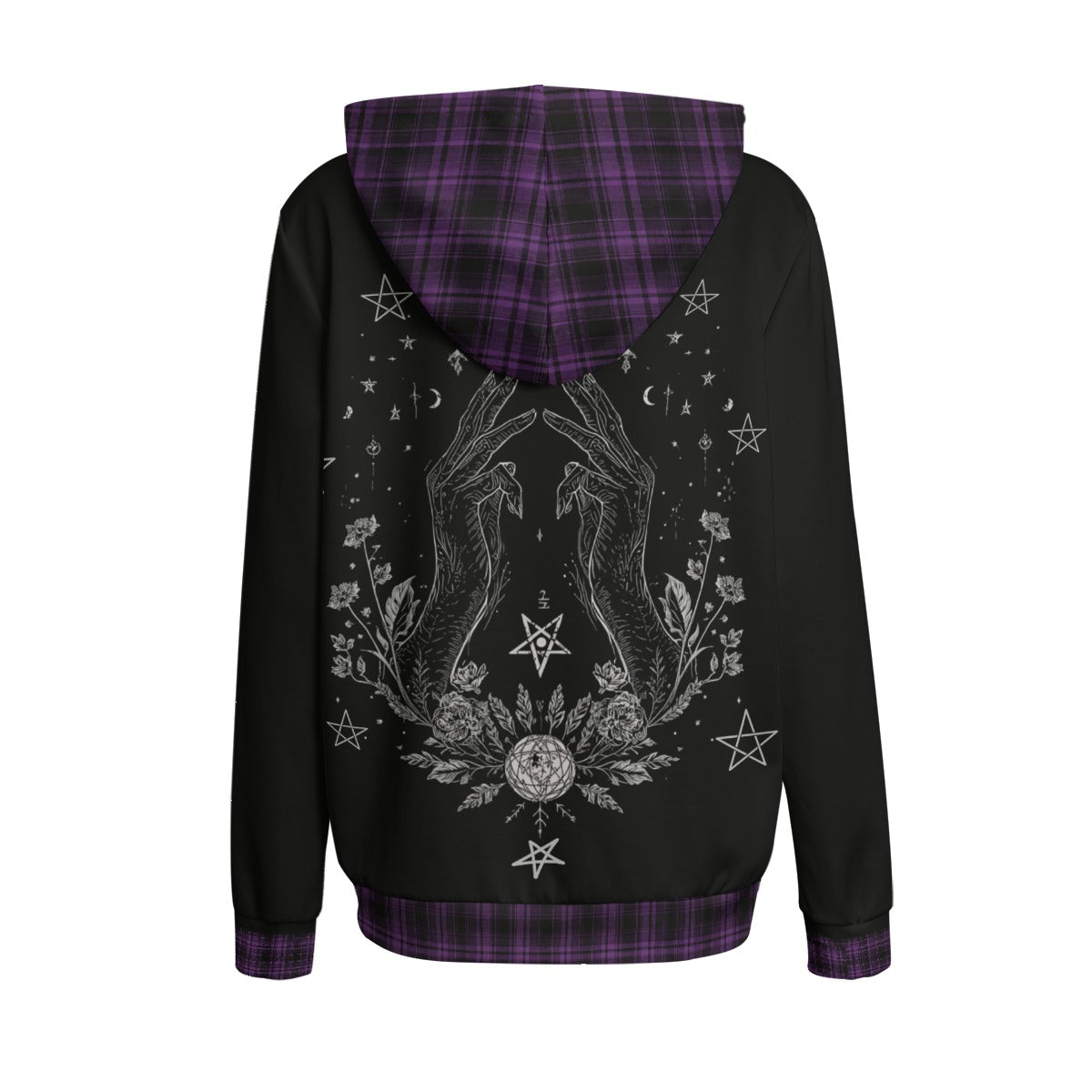 Gotisches Damen-Sweatshirt Witch Cat | Dunkler Witchcore-Pullover mit Katze | Baumwollmischgewebe-Kapuzenpullover