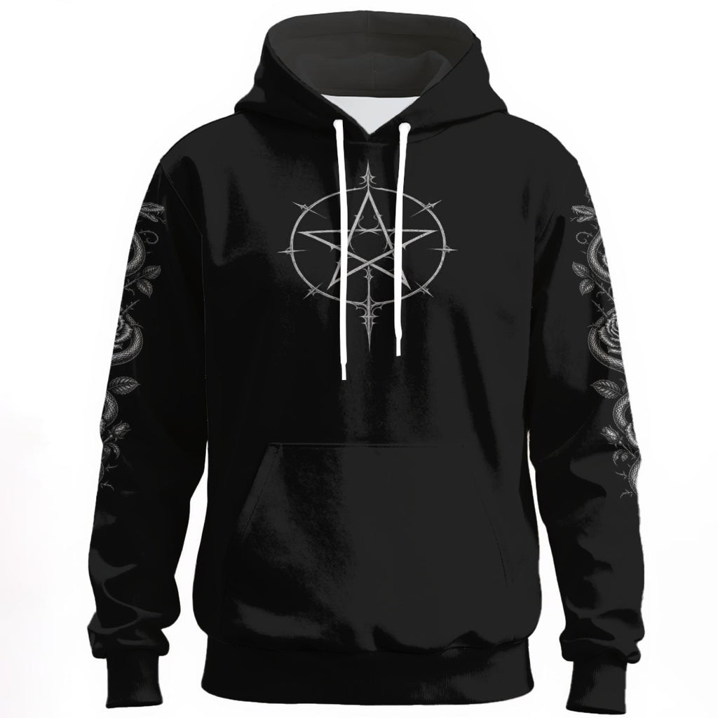 Gothic-Hoodie Dark Archedemon Prince – Unisex Gothic-Kapuzenpullover mit Totenkopf, Hörnern und Schlangen | 310 g/m² Baumwolle