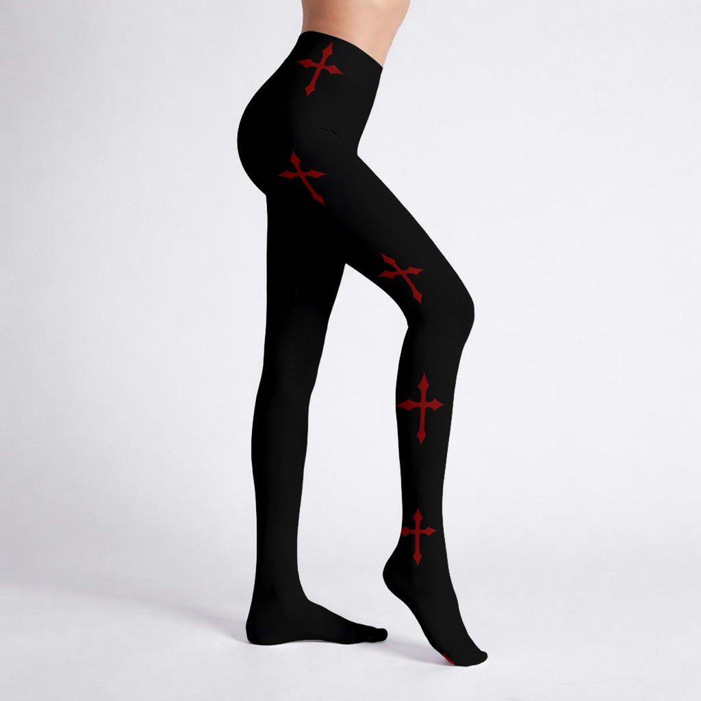 Gotische Damen-Nylonstrumpfhose - Dark Blood Crusader Cross