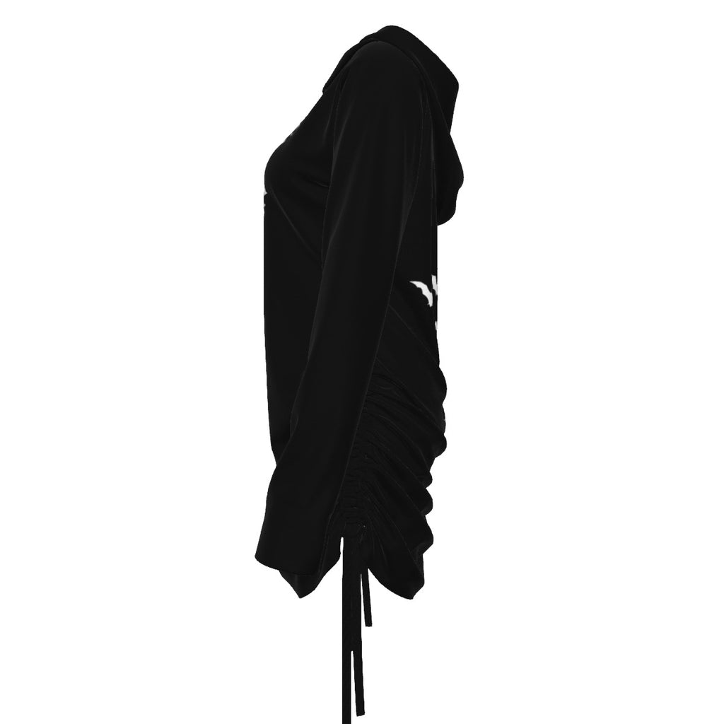 Gotisches Hoodie-Kleid Dark Love – Asymmetrisches Kleid mit Kapuze, freier Schulter und Aufdruck | Gothic | Darkwear | Alternative Fashion
