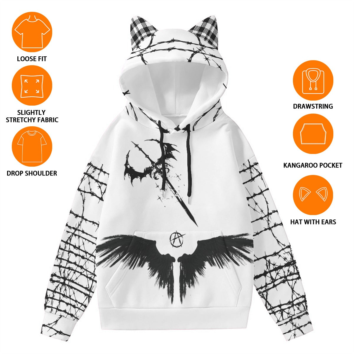 Damen-Sweatshirt Grunge Goth mit Katzenohren | Anarchy Cat Escape | 230 GSM