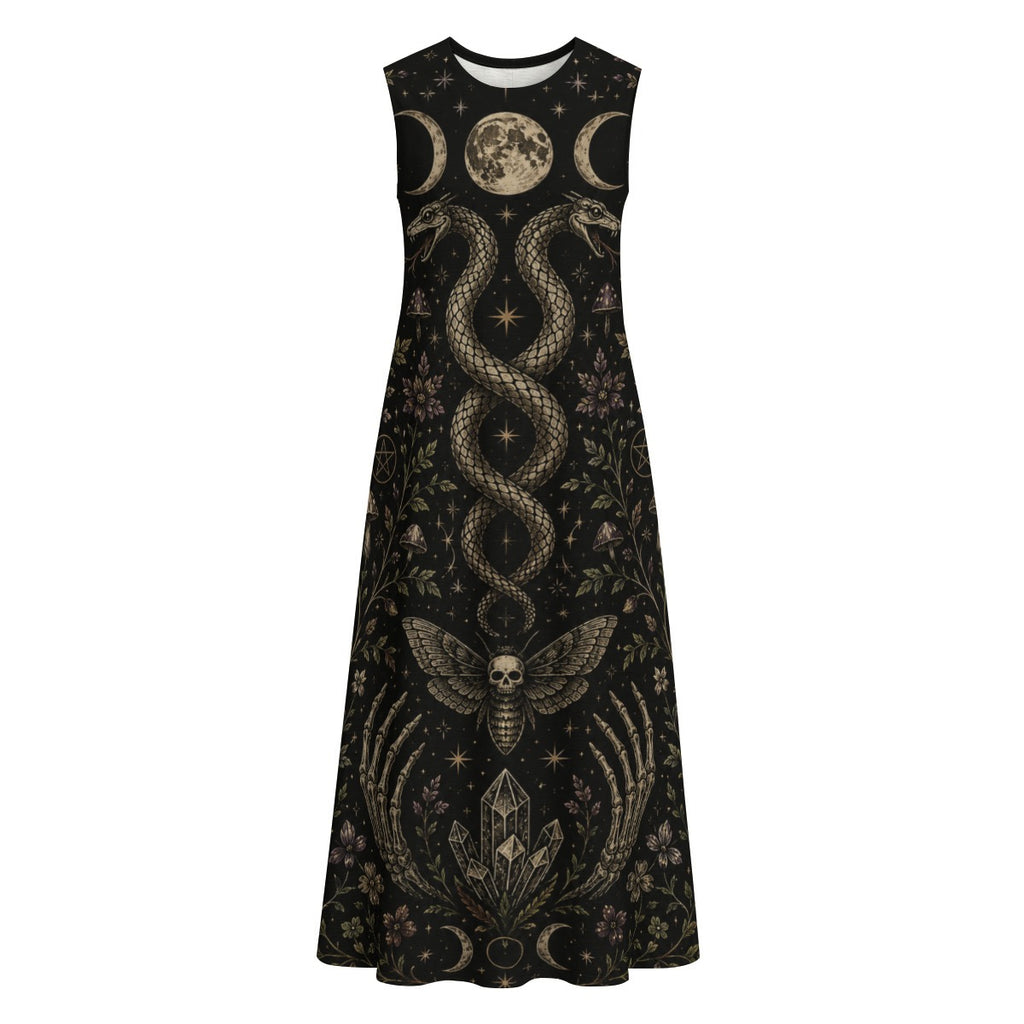 Wicca Maxi-Kleid mit Taschen – Witchcore Sommerkleid 100% Baumwolle | Whimsigoth |