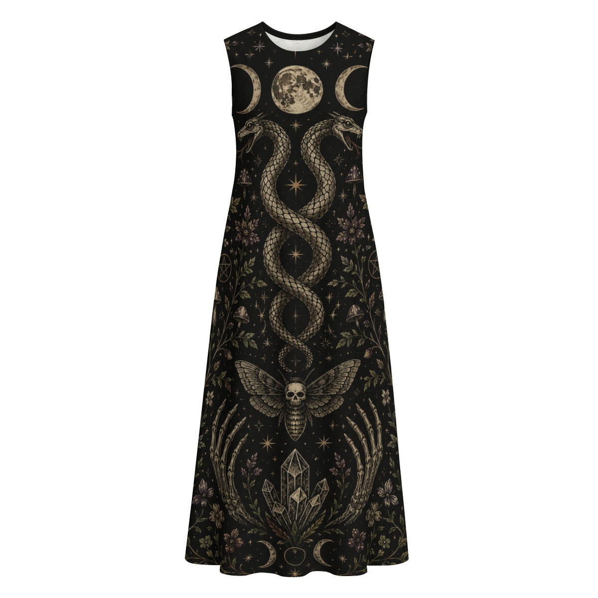Wicca Maxi-Kleid mit Taschen – Witchcore Sommerkleid 100% Baumwolle | Whimsigoth |