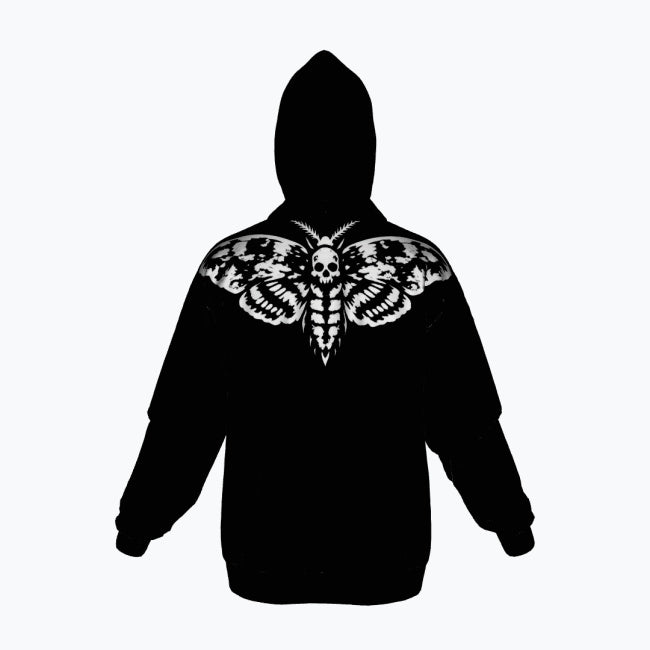 Gotischer Zip-Hoodie | Black Cathedral Death's Moth | Premium-Vollprint 280 GSM